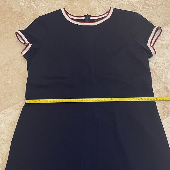 Brooks Brothers 14P Navy Sheath Dress | Contrast Trim, Stretch, Career NWOT - Picture 6 of 7